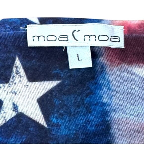 NWOT Moa Moa Women’s Patriotic American Flag Red White and Blue Tie T-shirt Sz L - Picture 7 of 7